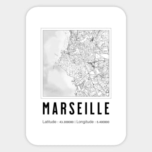 Marseille France Map Art Black and White Sticker